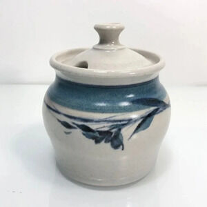 Handmade Signed Floral Motif Studio Pottery Lidded Jar